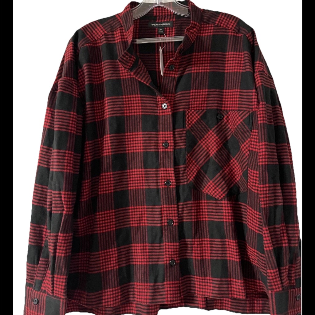 Banana Republic Women’s Piazza Flannel Shirt Red Black- Xl Retail Net $90